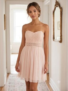 Girls' Pale Blush Lace & Tulle Formal Dress